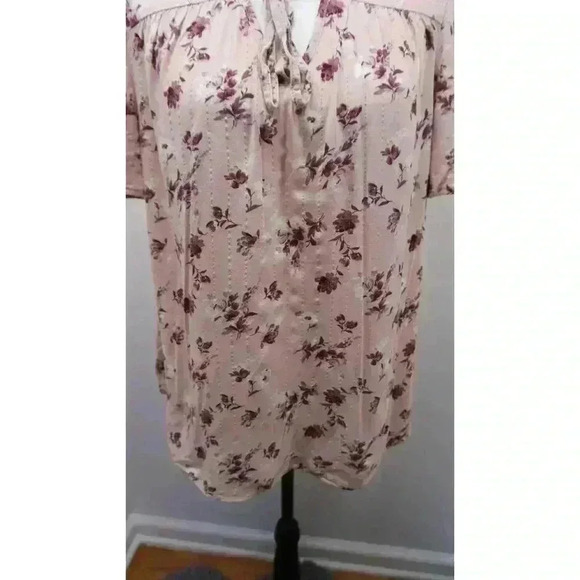 Como Blu V-Neck Short Sleeve Floral Blouse Top, Size L - Picture 3 of 13